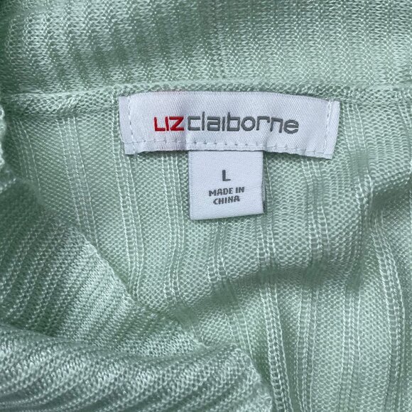 Liz Claiborne Women's Knit Mint Green Long Sleeve Open Front Cardigan Sz Large - Picture 10 of 11